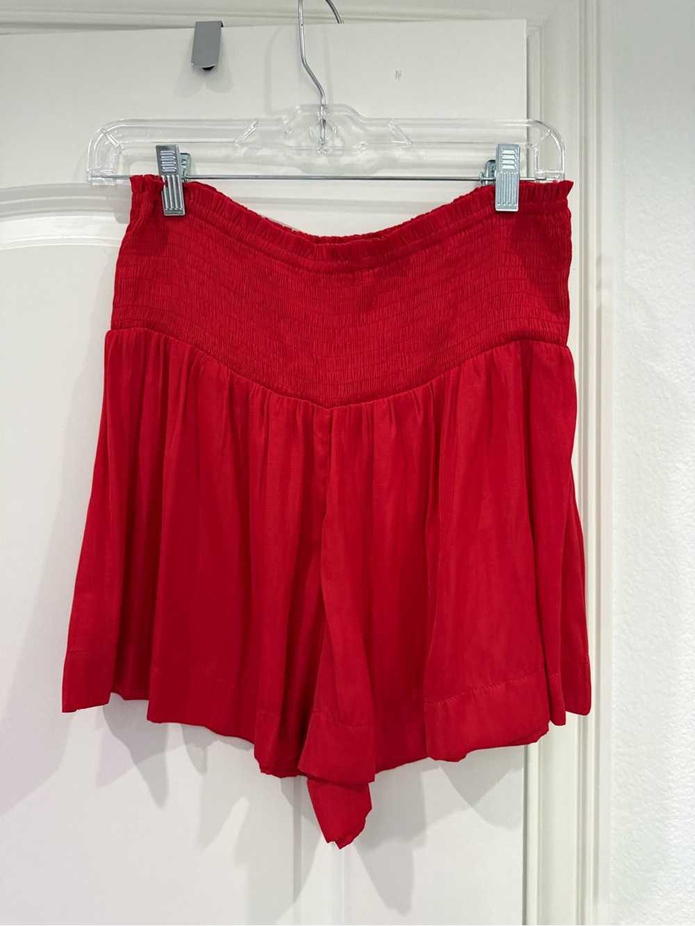 TCEC Red High-Waist Smocked Flow Shorts